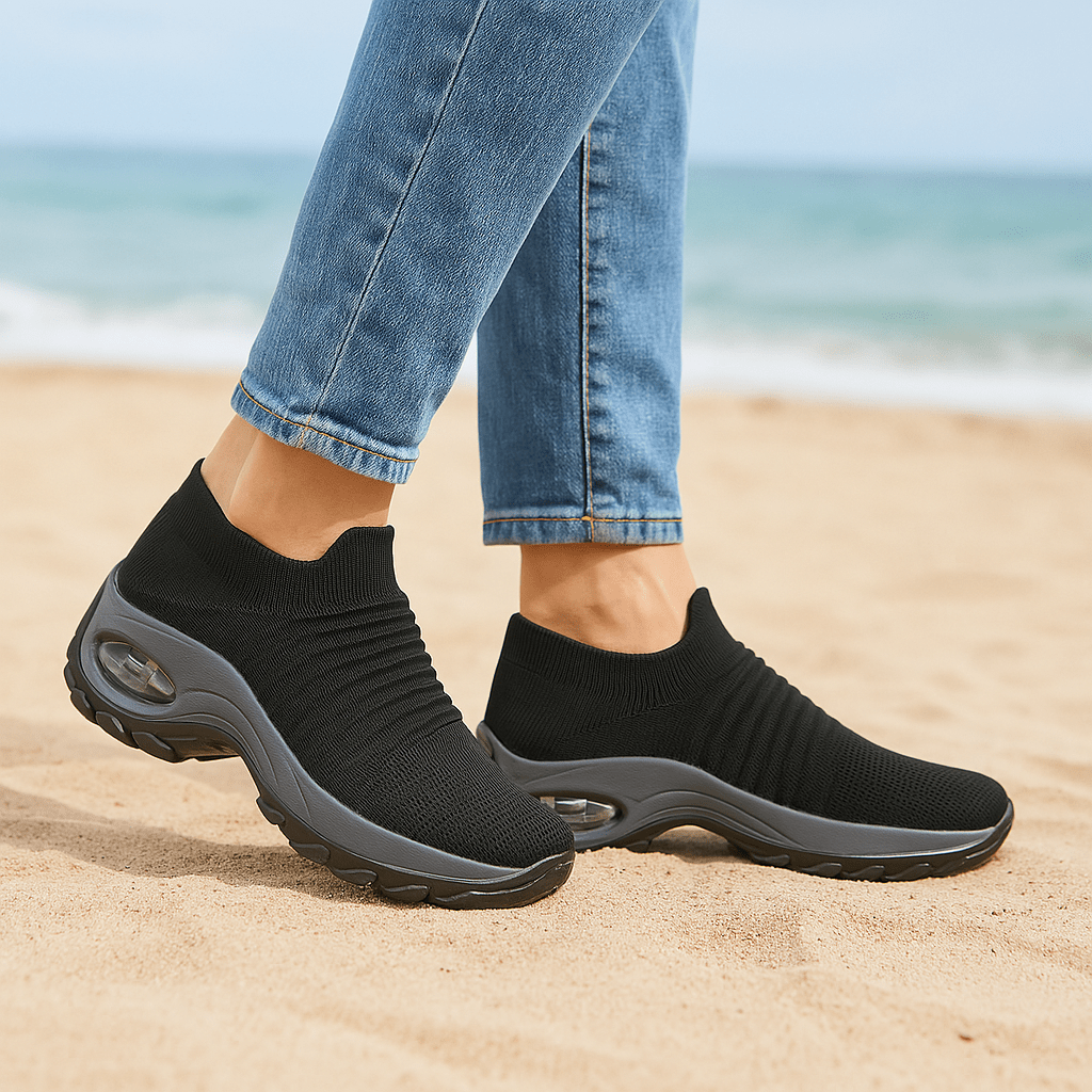 Breathable No-Tie Stretch Shoes - Black Grey