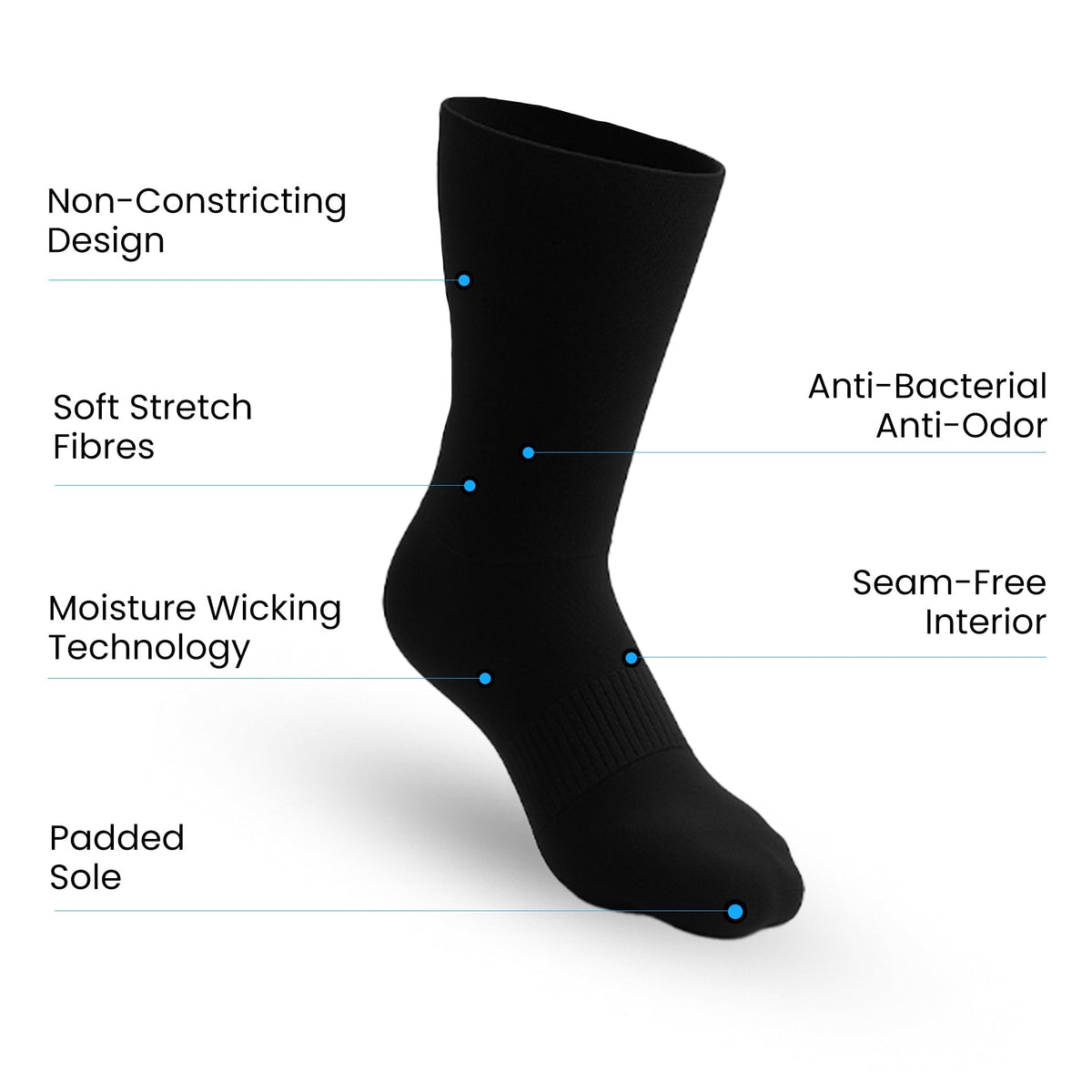 Padded Extra-Stretch Crew Socks - Black