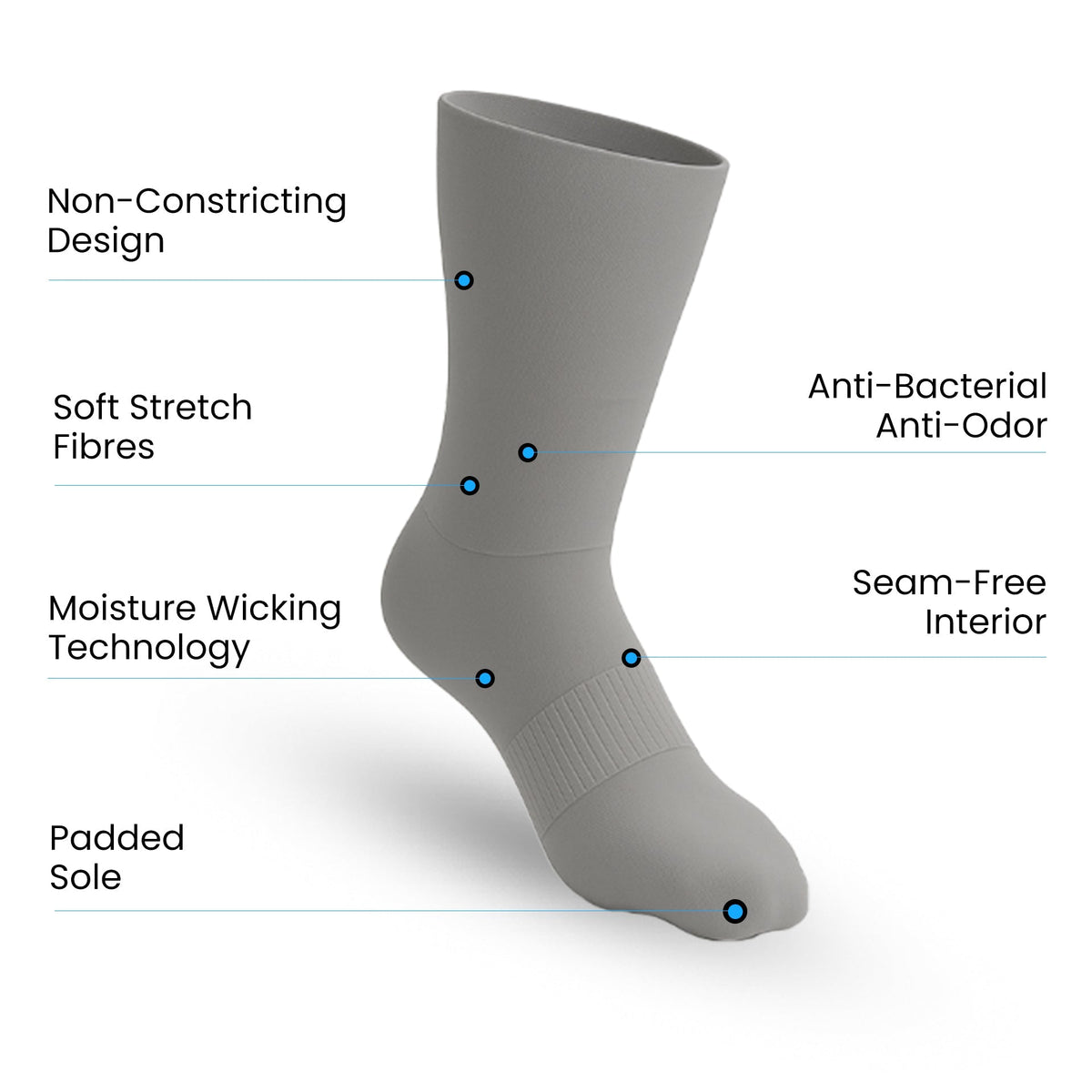Padded Extra-Stretch Crew Socks - Grey